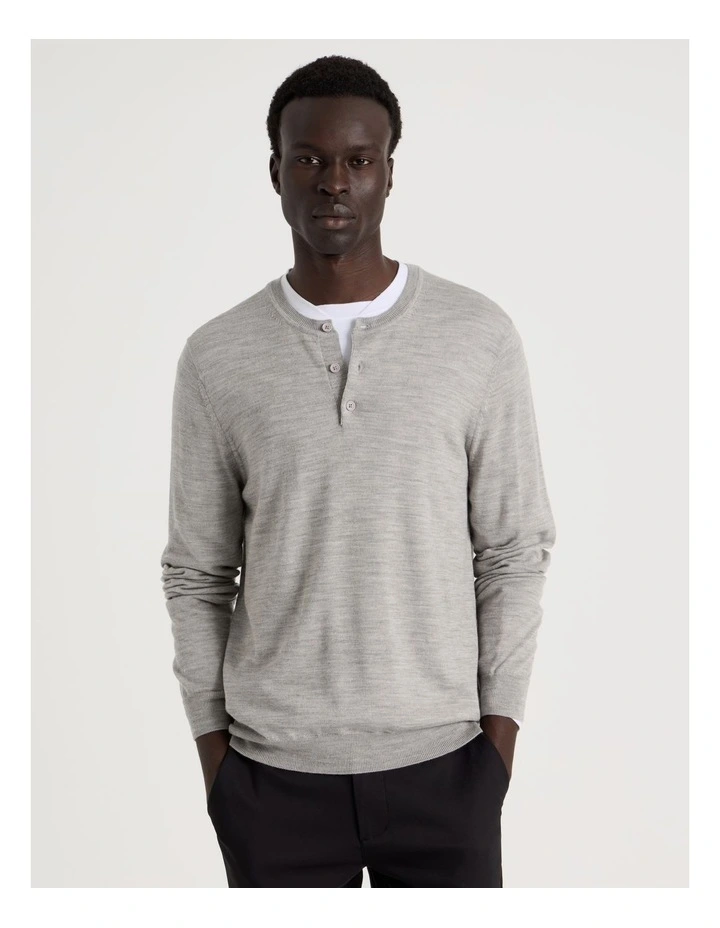 Merino Wool Henley Knit in Grey image 1