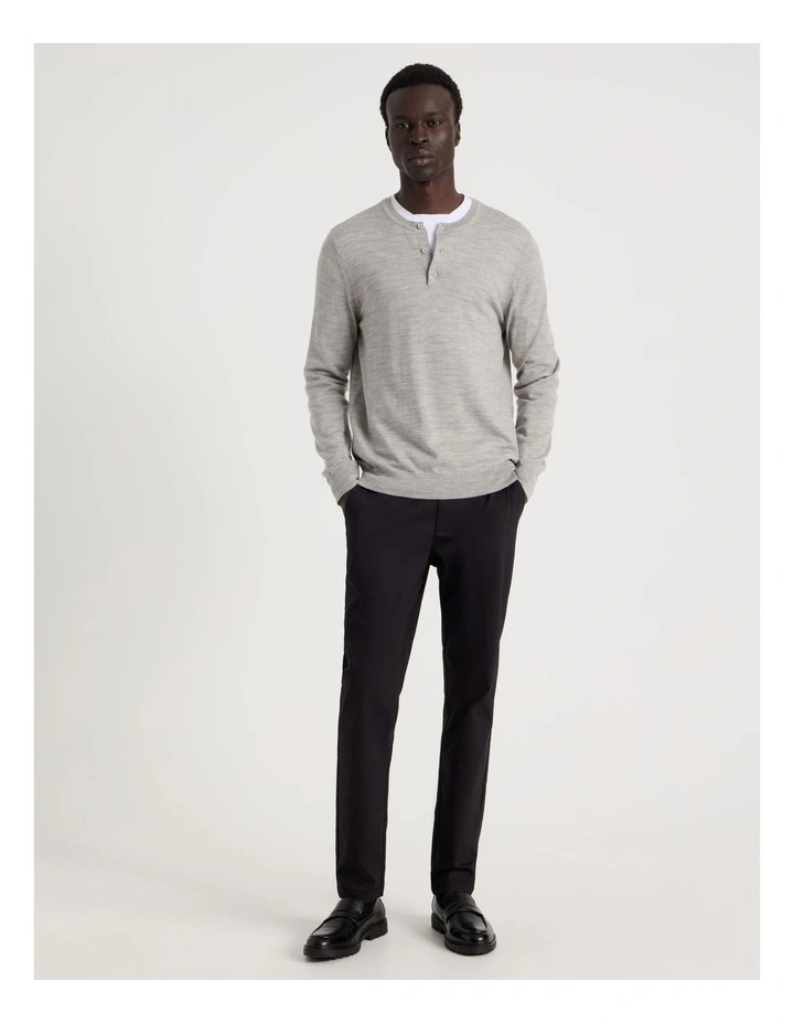 Merino Wool Henley Knit in Grey image 2