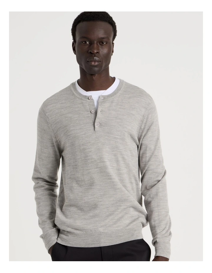 Merino Wool Henley Knit in Grey image 3