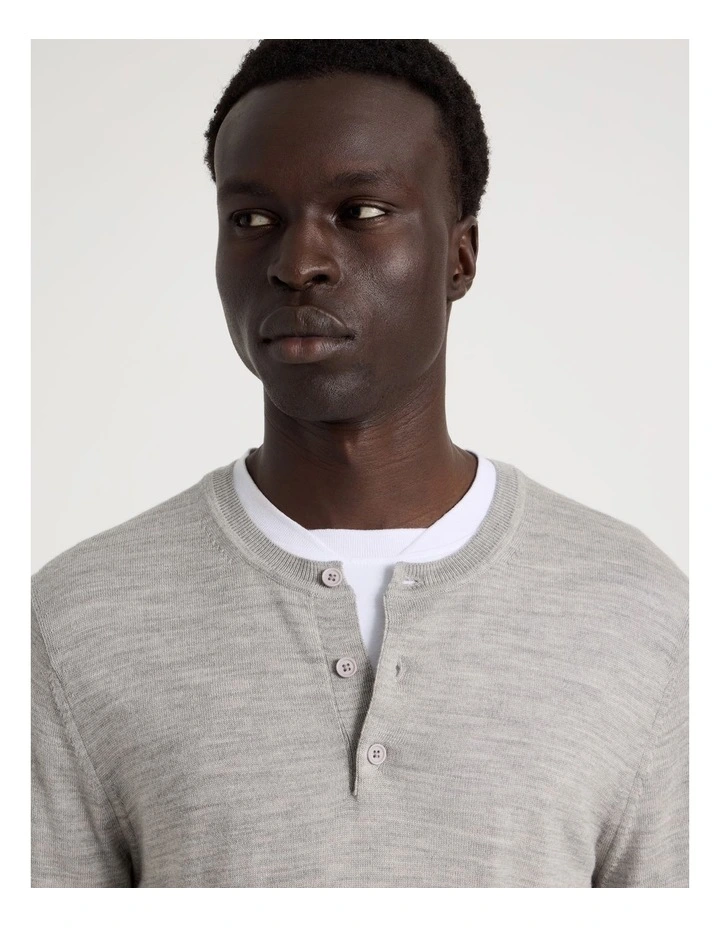 Merino Wool Henley Knit in Grey image 4
