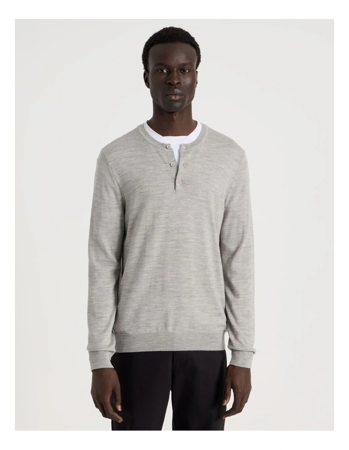 Merino Wool Henley Knit in Grey image 5