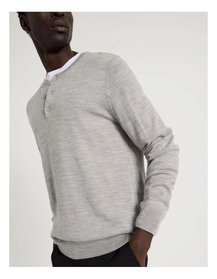 Merino Wool Henley Knit in Grey image 7