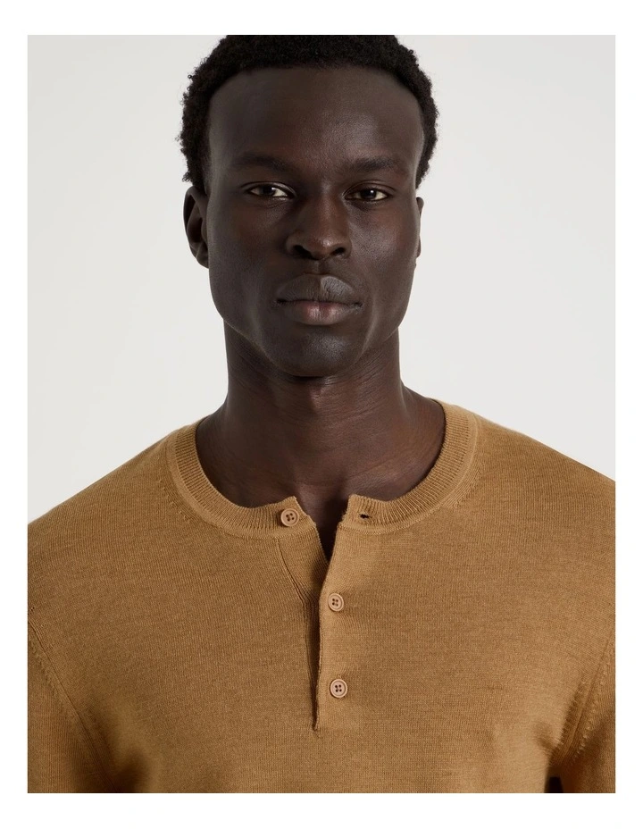 Merino Wool Henley Knit Tan image 3