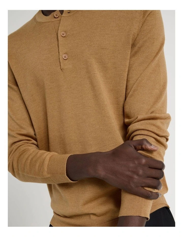 Merino Wool Henley Knit Tan image 4