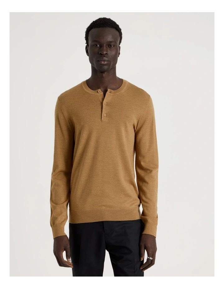 Merino Wool Henley Knit Tan image 5