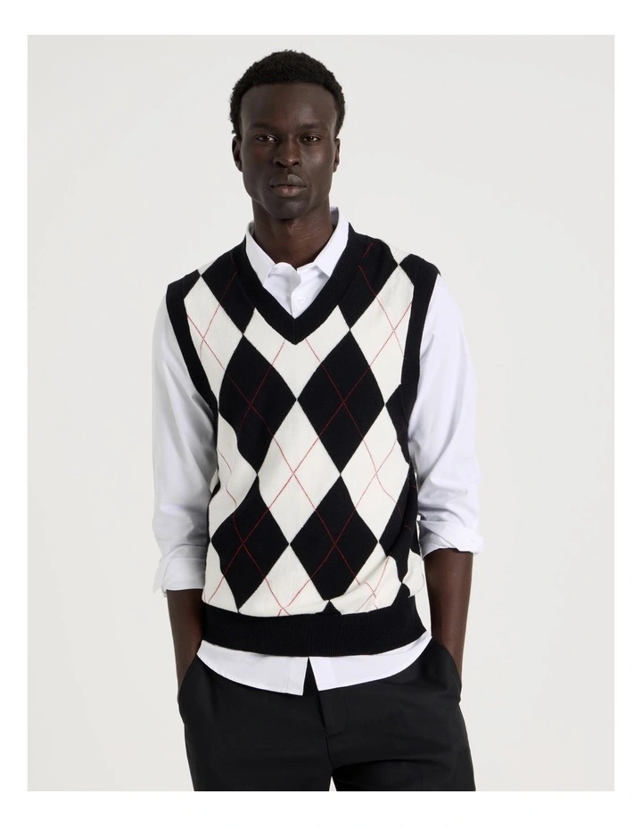 Argyle Vest in Black image 1