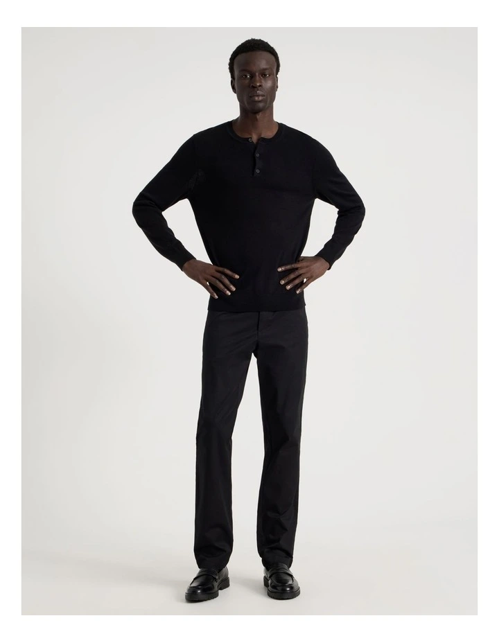 Merino Wool Henley Knit in Black image 2