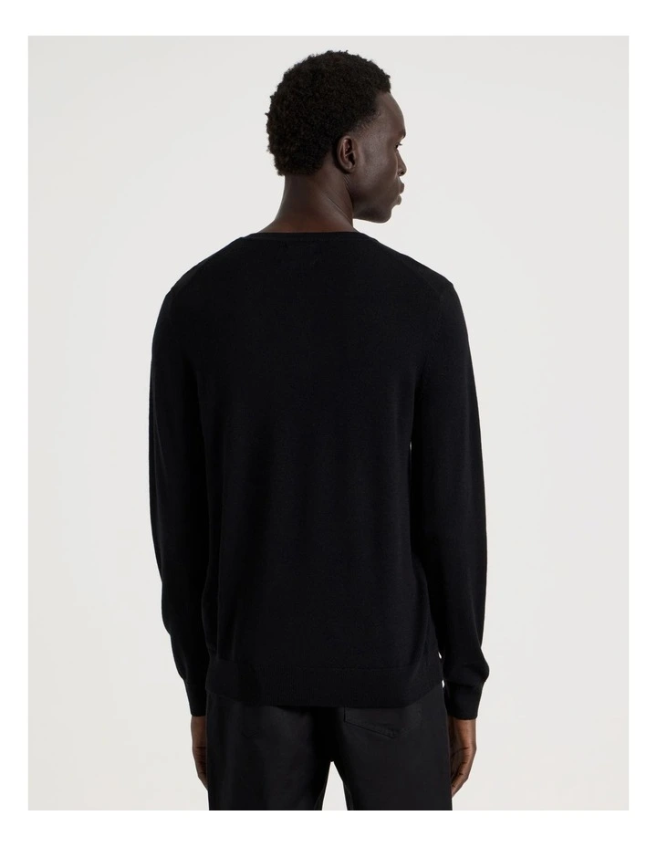 Merino Wool Henley Knit in Black image 6