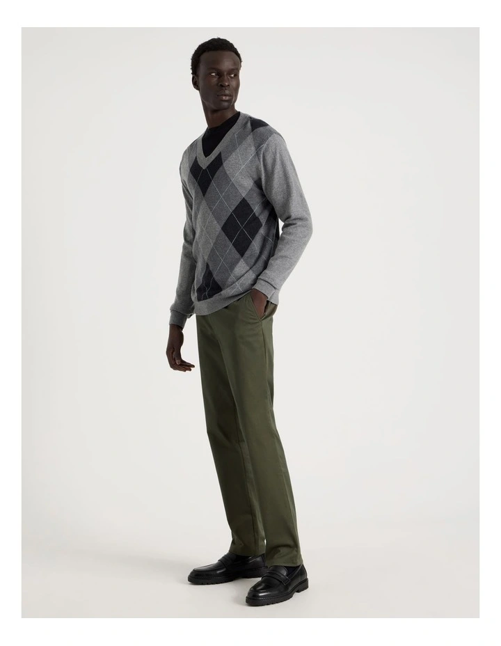 Argyle V-Neck Long Sleeve Knit in Grey image 3