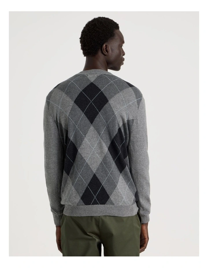 Argyle V-Neck Long Sleeve Knit in Grey image 6