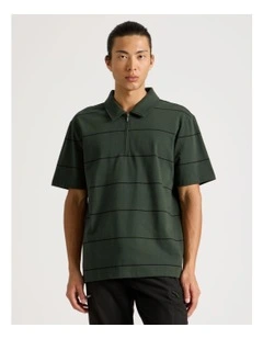 Striped 1/4 Zip Polo in Green
