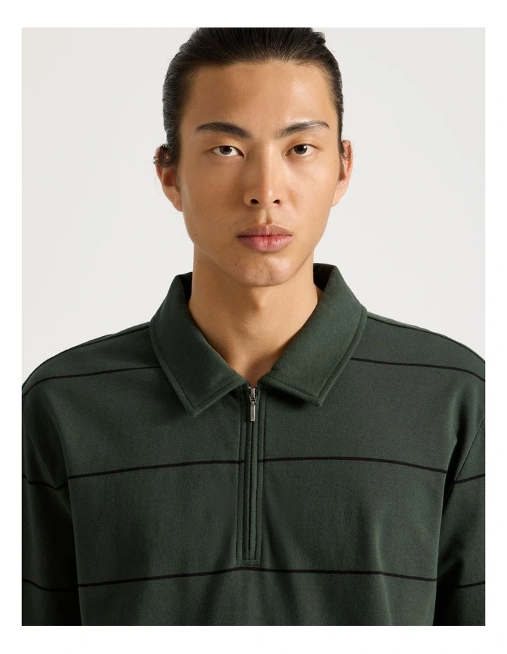 Striped 1/4 Zip Polo in Green image 3