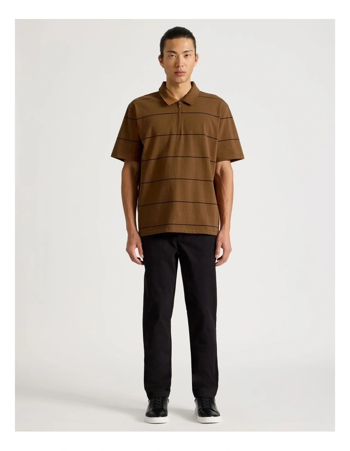 Striped 1/4 Zip Polo in Camel image 3