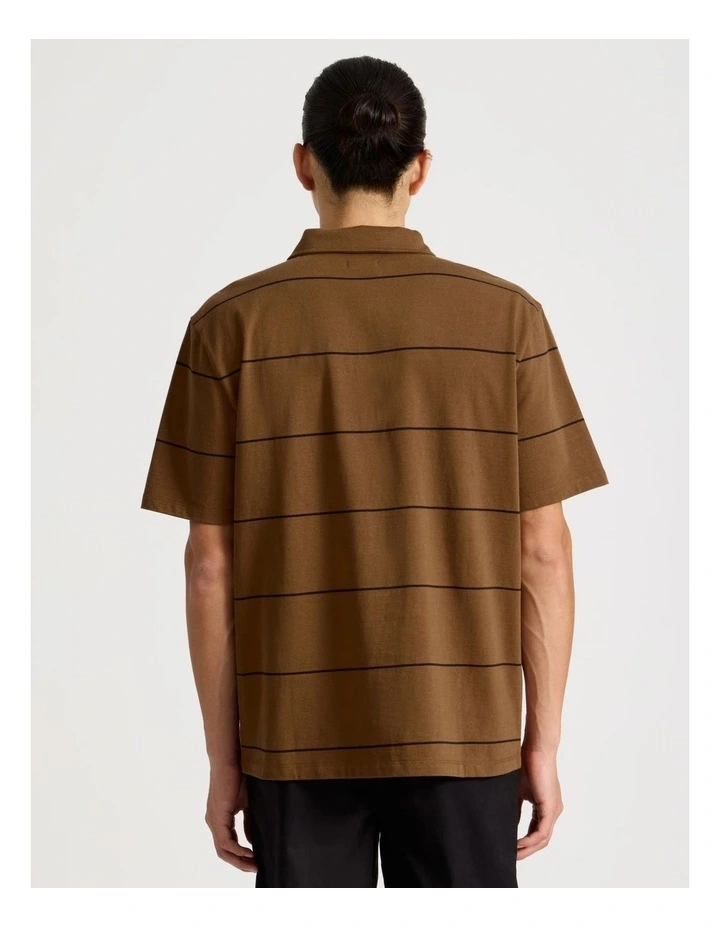 Striped 1/4 Zip Polo in Camel image 5