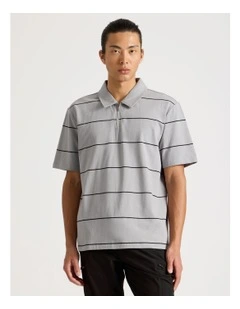 Striped 1/4 Zip Polo in Grey