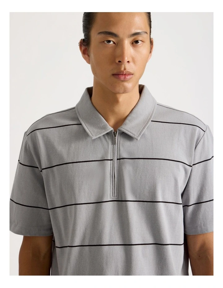 Striped 1/4 Zip Polo in Grey image 2