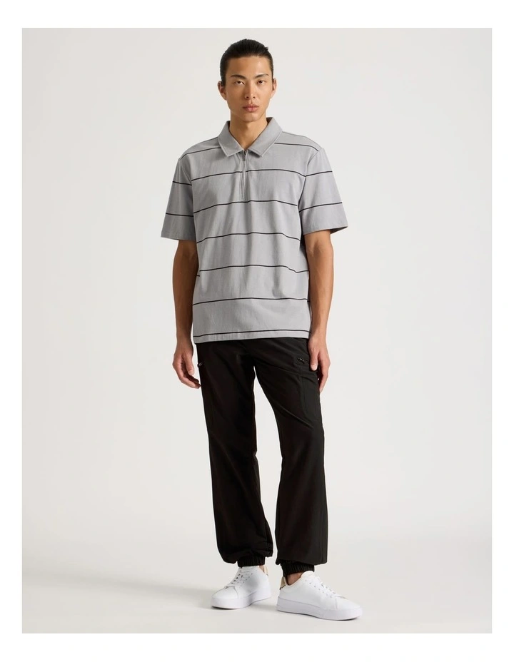 Striped 1/4 Zip Polo in Grey image 3