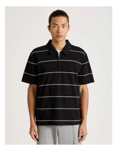 Striped 1/4 Zip Polo in Black
