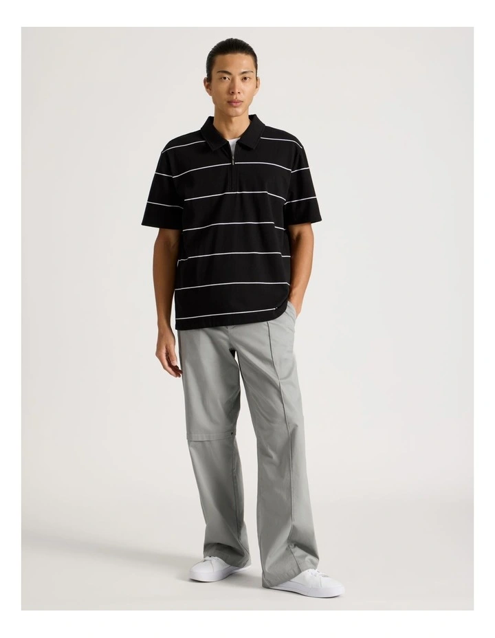 Striped 1/4 Zip Polo in Black image 2
