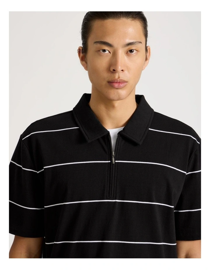 Striped 1/4 Zip Polo in Black image 3