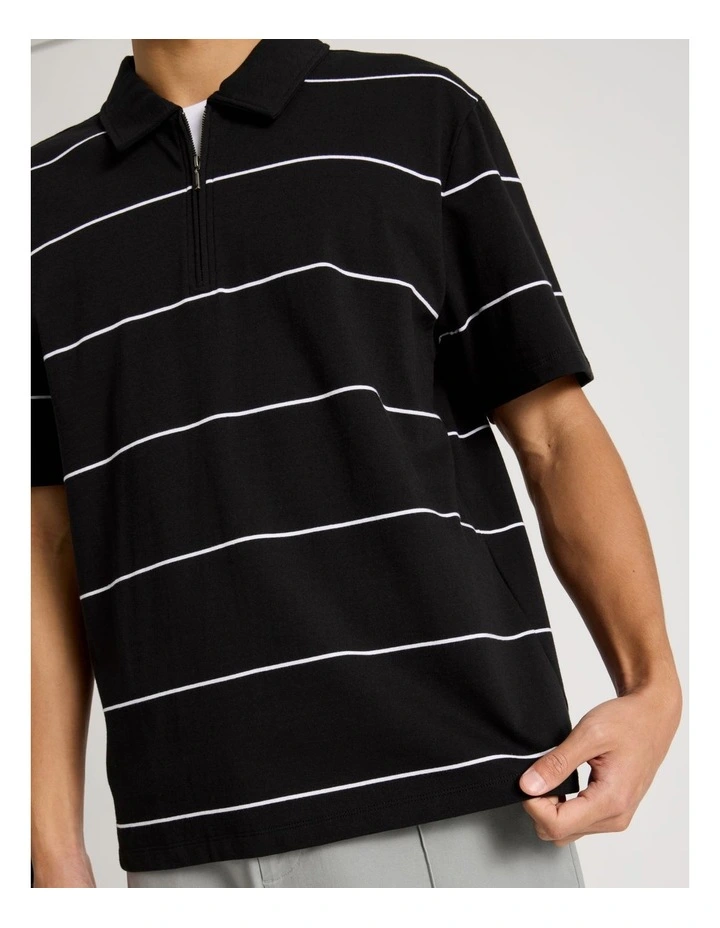 Striped 1/4 Zip Polo in Black image 4