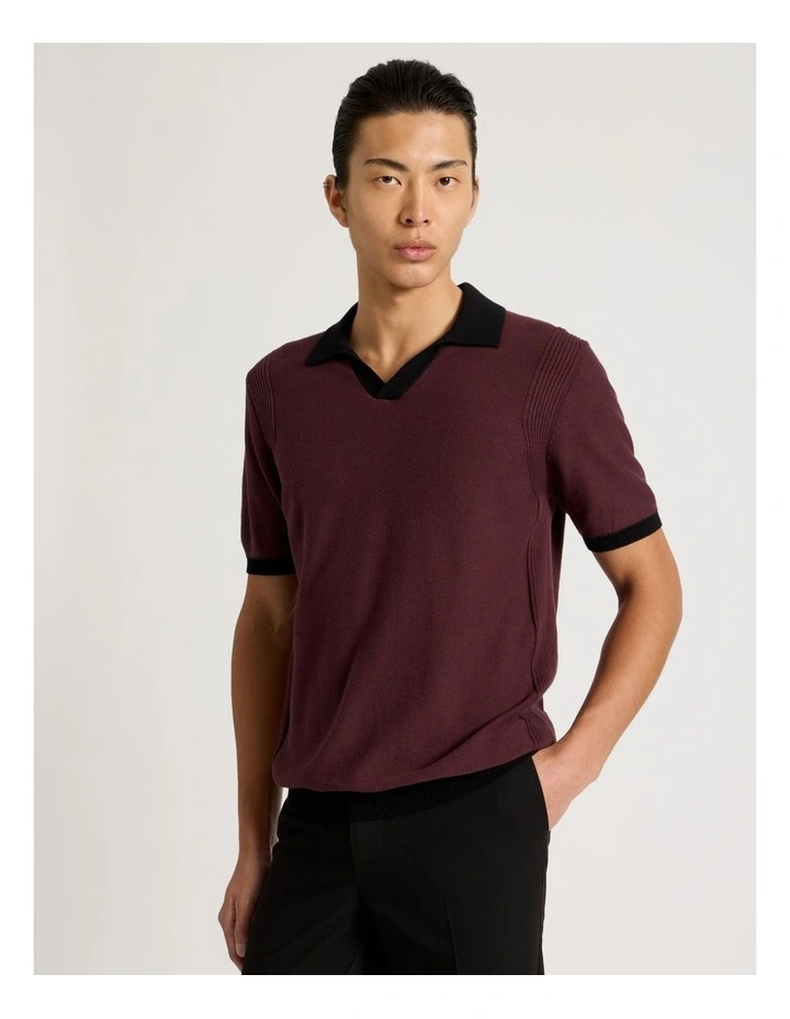 Johnny Collar Short Sleeve Knit Polo in Burgundy image 1