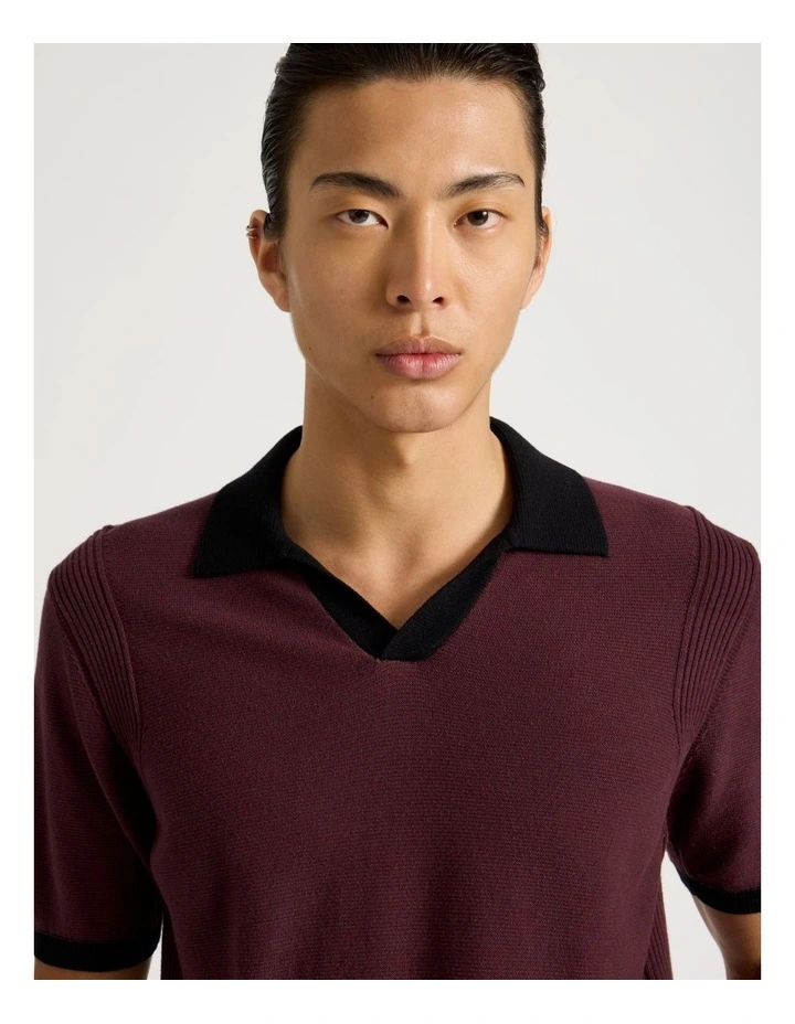 Johnny Collar Short Sleeve Knit Polo in Burgundy image 2