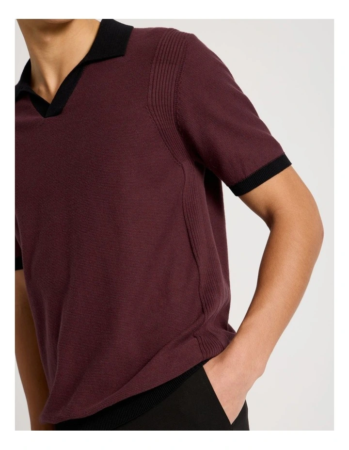 Johnny Collar Short Sleeve Knit Polo in Burgundy image 4