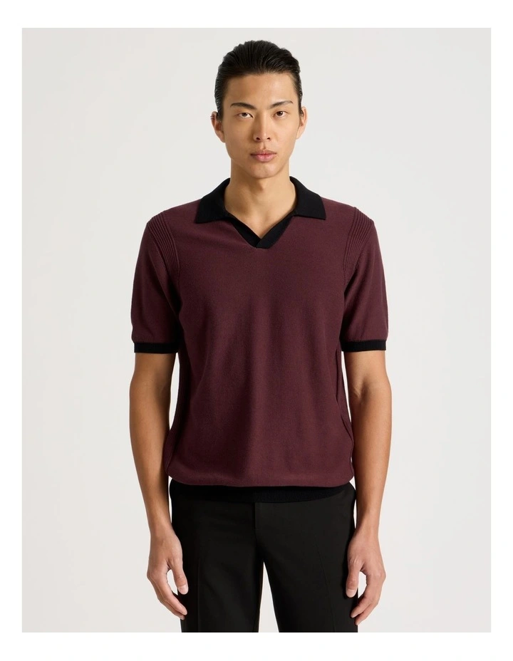 Johnny Collar Short Sleeve Knit Polo in Burgundy image 5