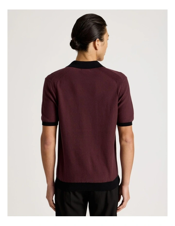 Johnny Collar Short Sleeve Knit Polo in Burgundy image 6