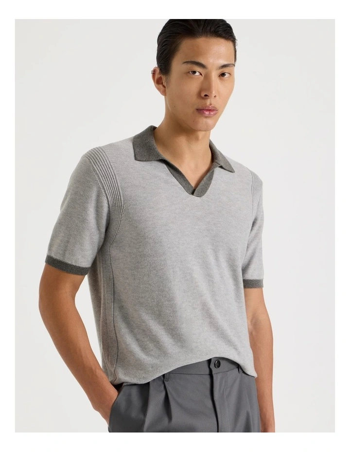 Johnny Collar Short Sleeve Knit Polo in Grey image 1
