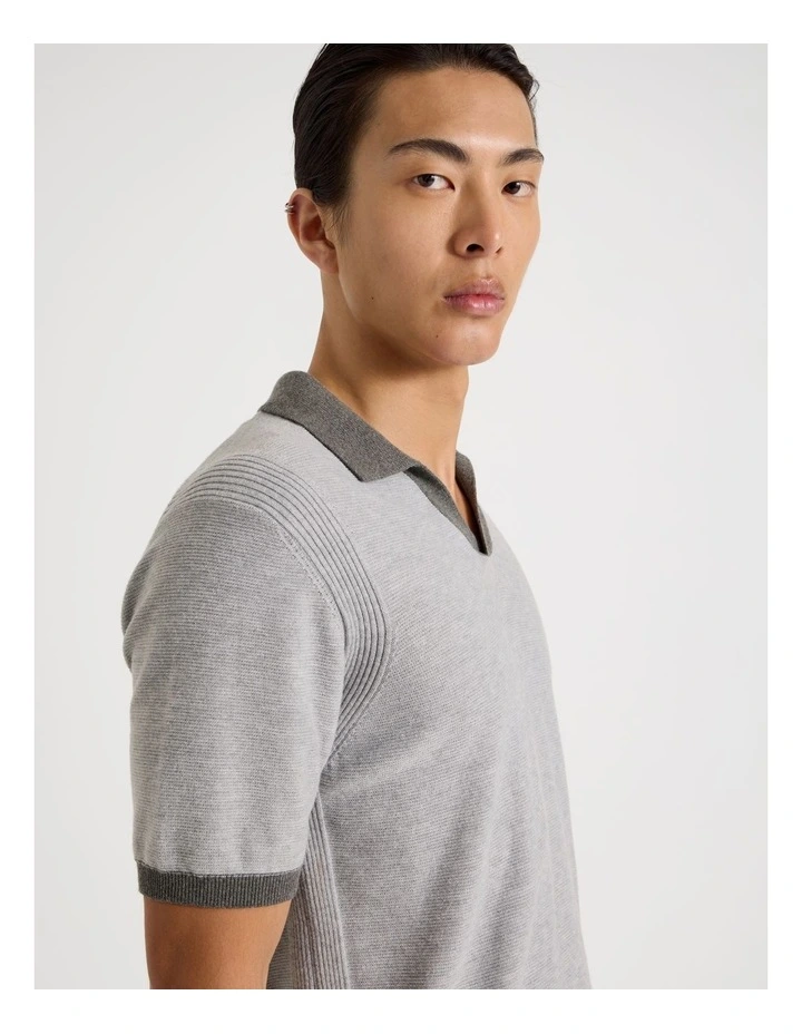Johnny Collar Short Sleeve Knit Polo in Grey image 2