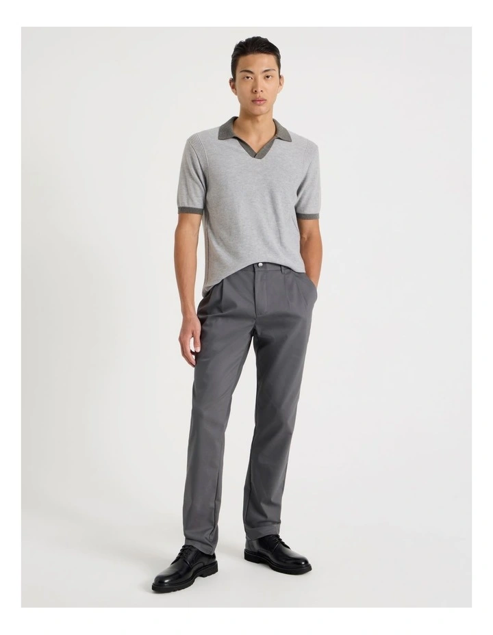 Johnny Collar Short Sleeve Knit Polo in Grey image 3