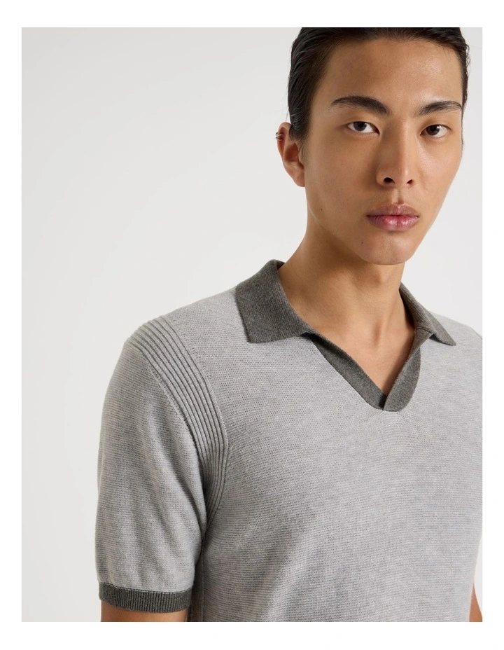 Johnny Collar Short Sleeve Knit Polo in Grey image 5