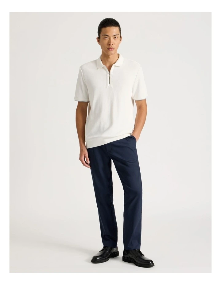 Textured Zip Front Polo in Ecru image 3