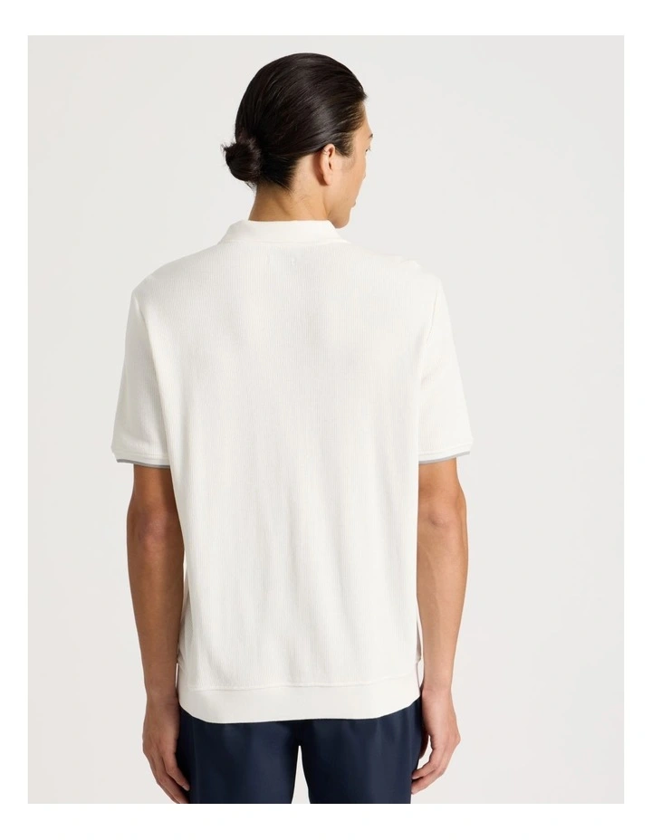 Textured Zip Front Polo in Ecru image 6