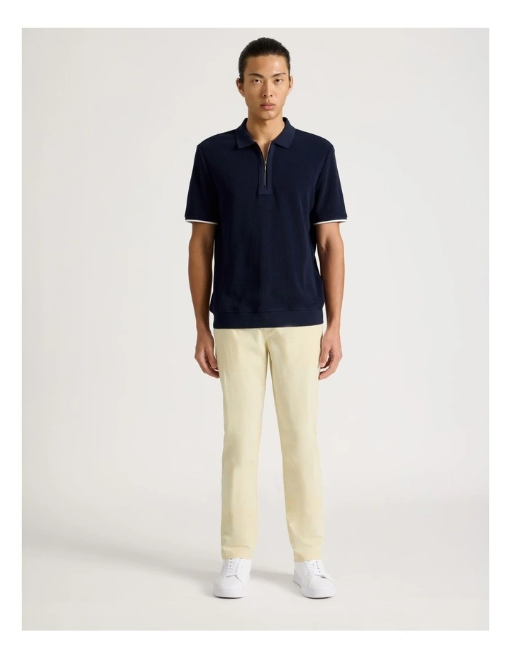 Textured Zip Front Polo in Navy image 3