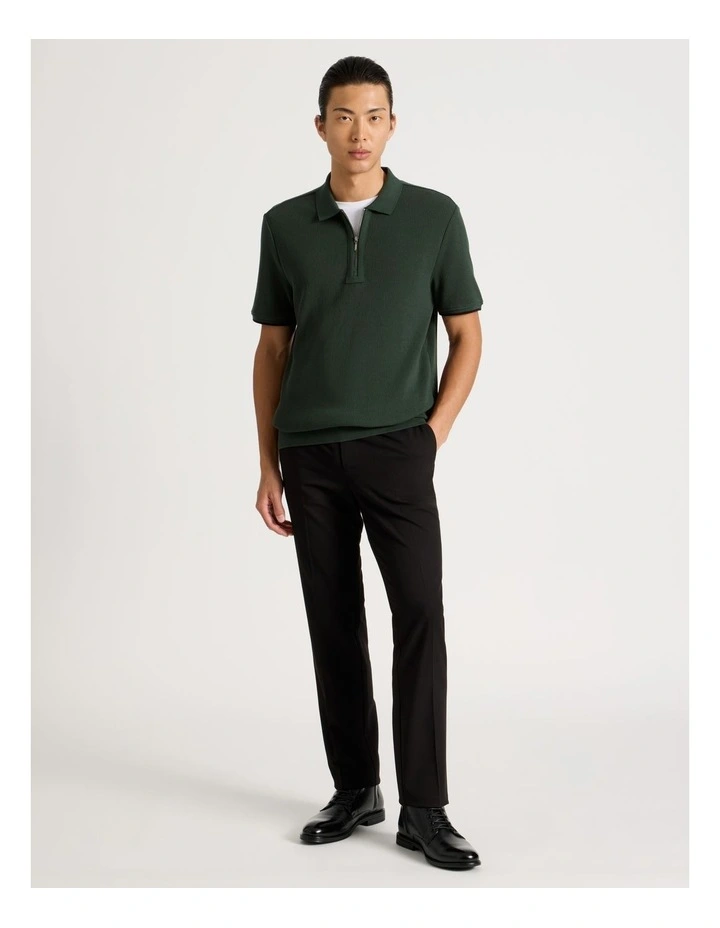 Textured Zip Front Polo in Green image 2