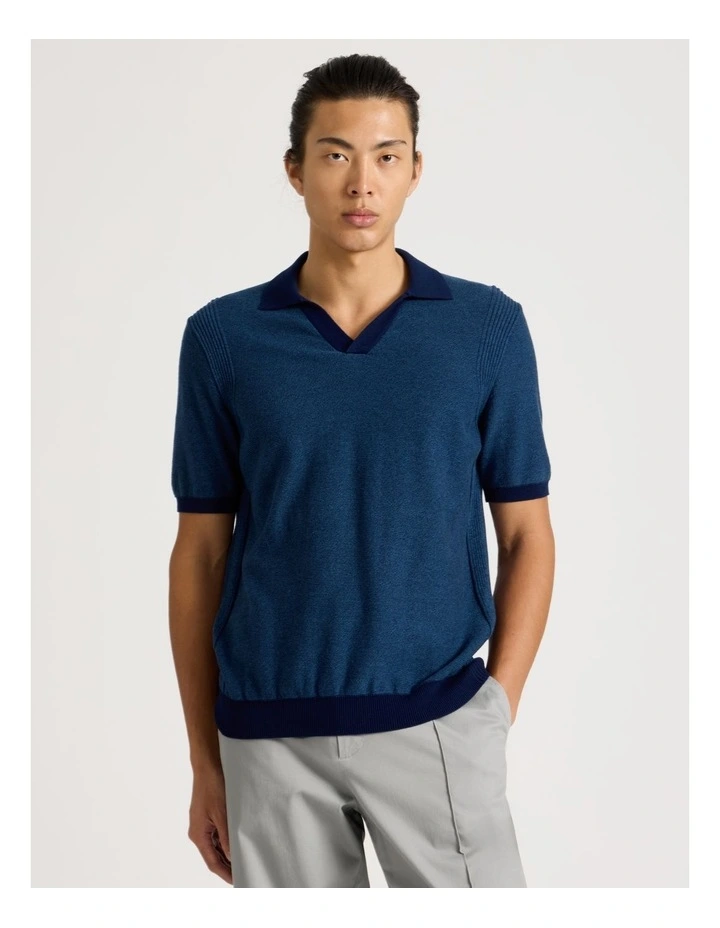 Johnny Collar Short Sleeve Knit Polo in Blue image 1