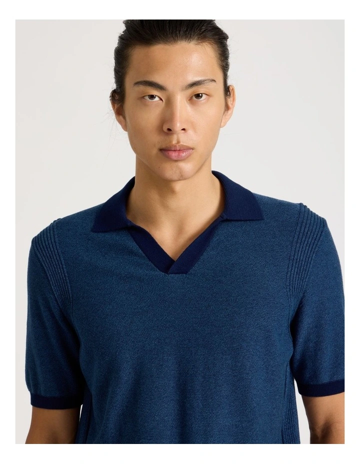 Johnny Collar Short Sleeve Knit Polo in Blue image 3
