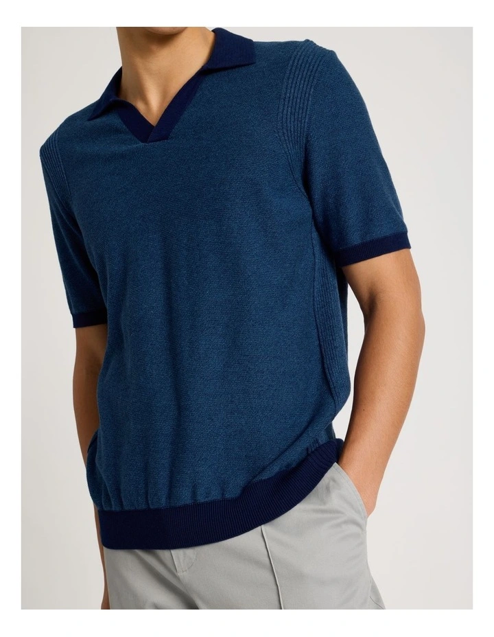 Johnny Collar Short Sleeve Knit Polo in Blue image 4