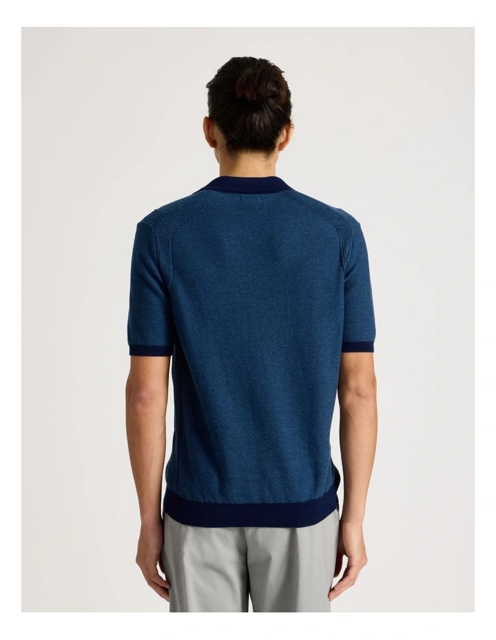 Johnny Collar Short Sleeve Knit Polo in Blue image 5