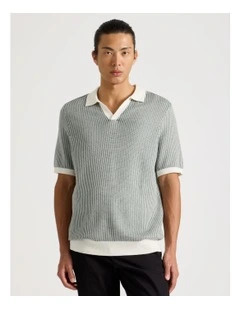 Short Sleeve Striped Polo in Green