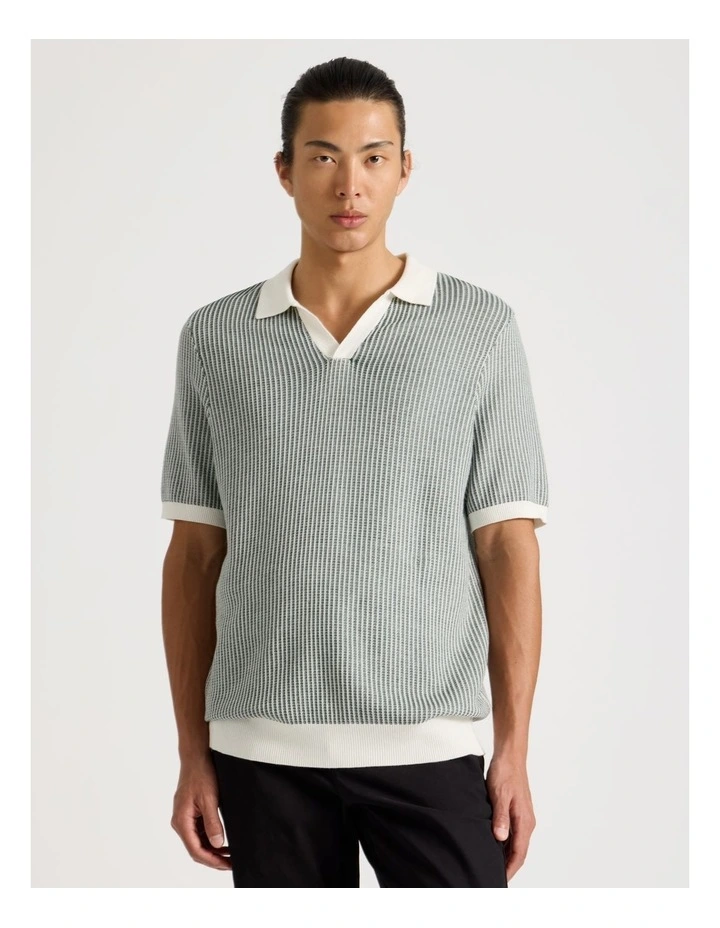 Short Sleeve Striped Polo in Green image 1