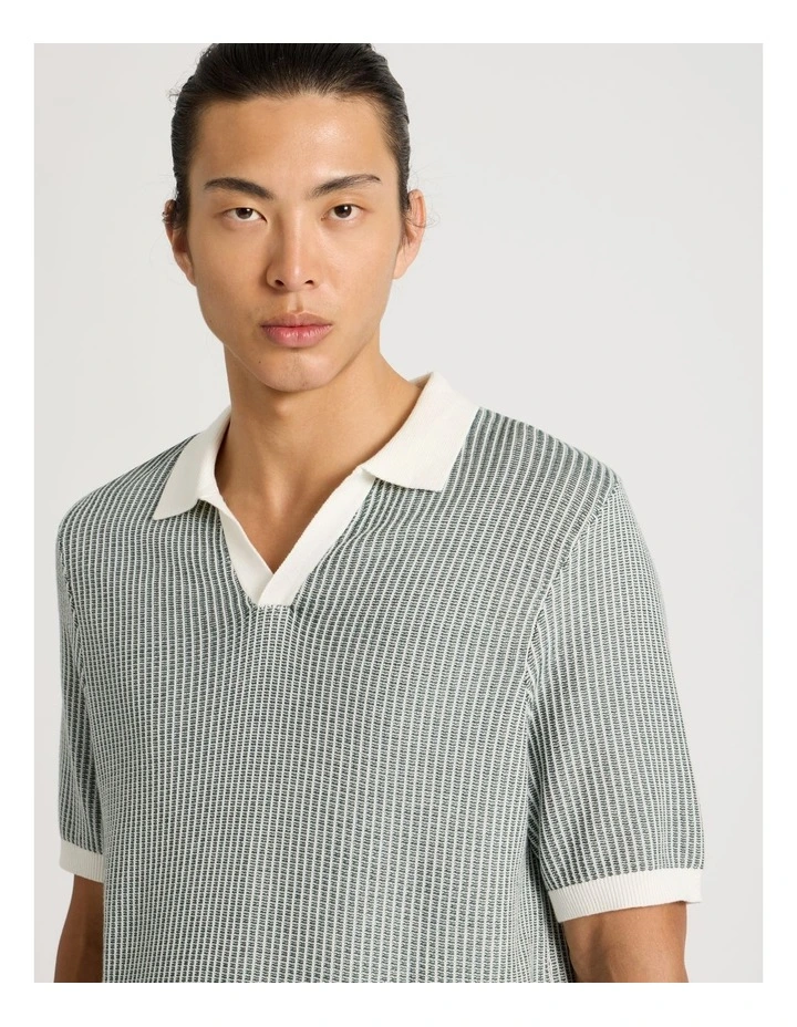 Short Sleeve Striped Polo in Green image 2