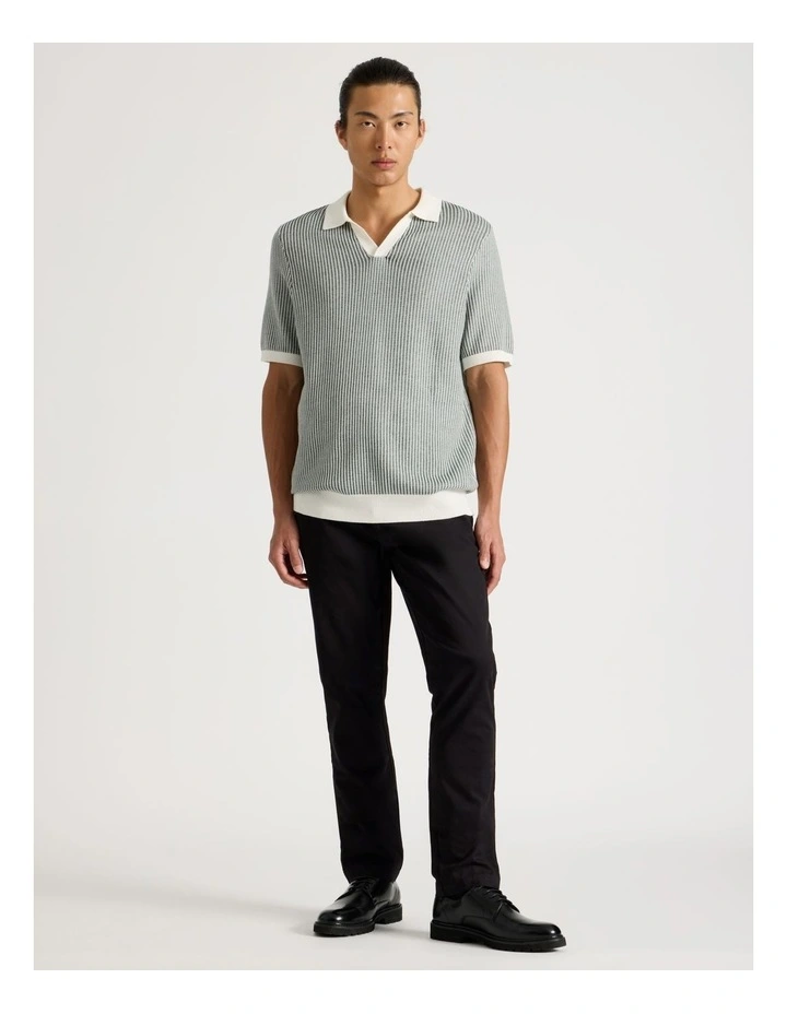 Short Sleeve Striped Polo in Green image 3