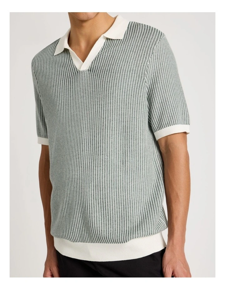 Short Sleeve Striped Polo in Green image 4