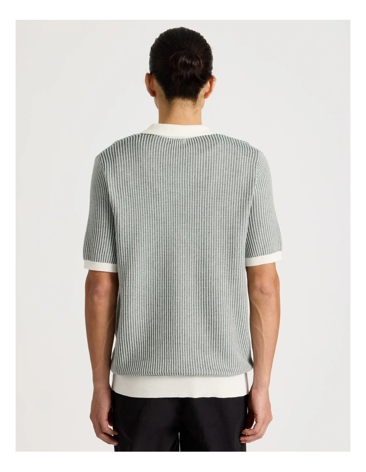 Short Sleeve Striped Polo in Green image 5