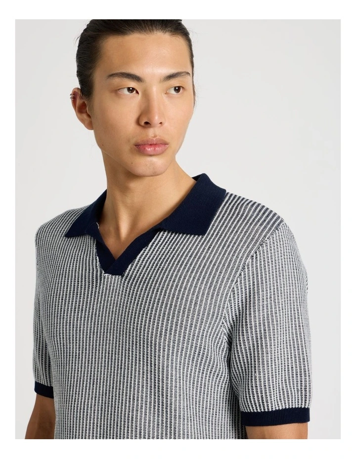Short Sleeve Striped Polo in Navy image 2