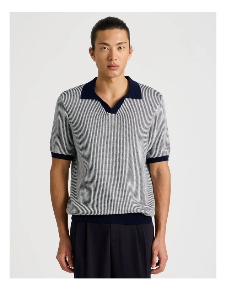 Short Sleeve Striped Polo in Navy image 3